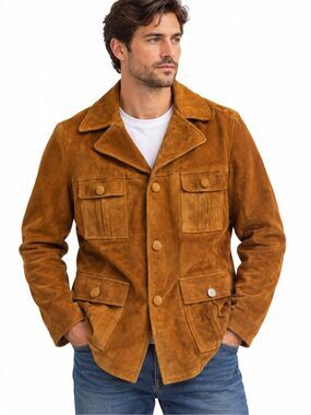 Fiesta Vintage Brown Suede Leather Safari Jacket No Size Tag Made in Mexico